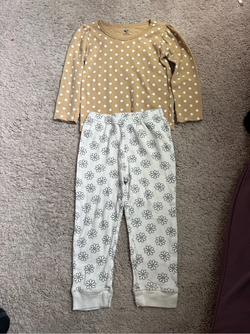 Hudson Baby Tan Polka Dot Long Sleeve Top & Cream Floral Pants Pajama Set